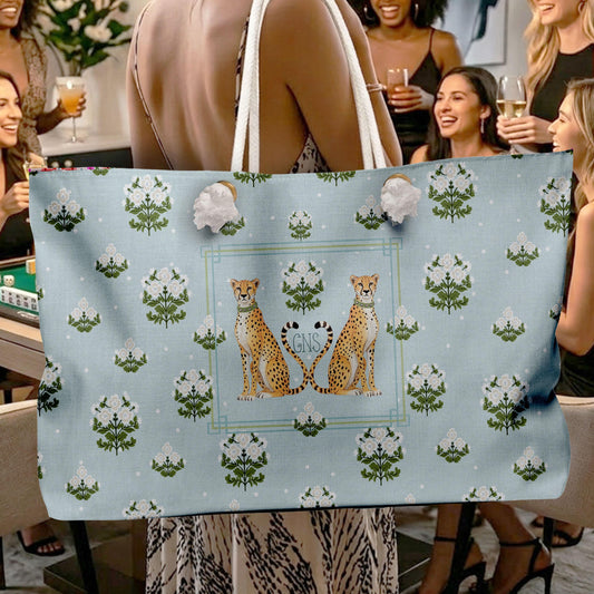 Custom Mahjong Tote Bag, Large Travel Bag, Monogram, Rope, Personalized, Letter, Initial, Preppy, Leoaprd, Cheetah, Grand Millennial