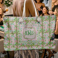 Load image into Gallery viewer, Custom Mahjong Tote Bag, Large Travel Bag, Monogram, Rope, Personalized, Letter, Initial, Cottage Core, Pastel Pink, Green, Grand Millennial
