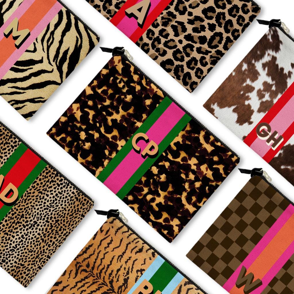 Custom Mahjong Zip Bag, Tile Pouch, Game Bag, Preppy, Large, Monogram, Personalized, Letter, Initial, Tortoise, Leopard