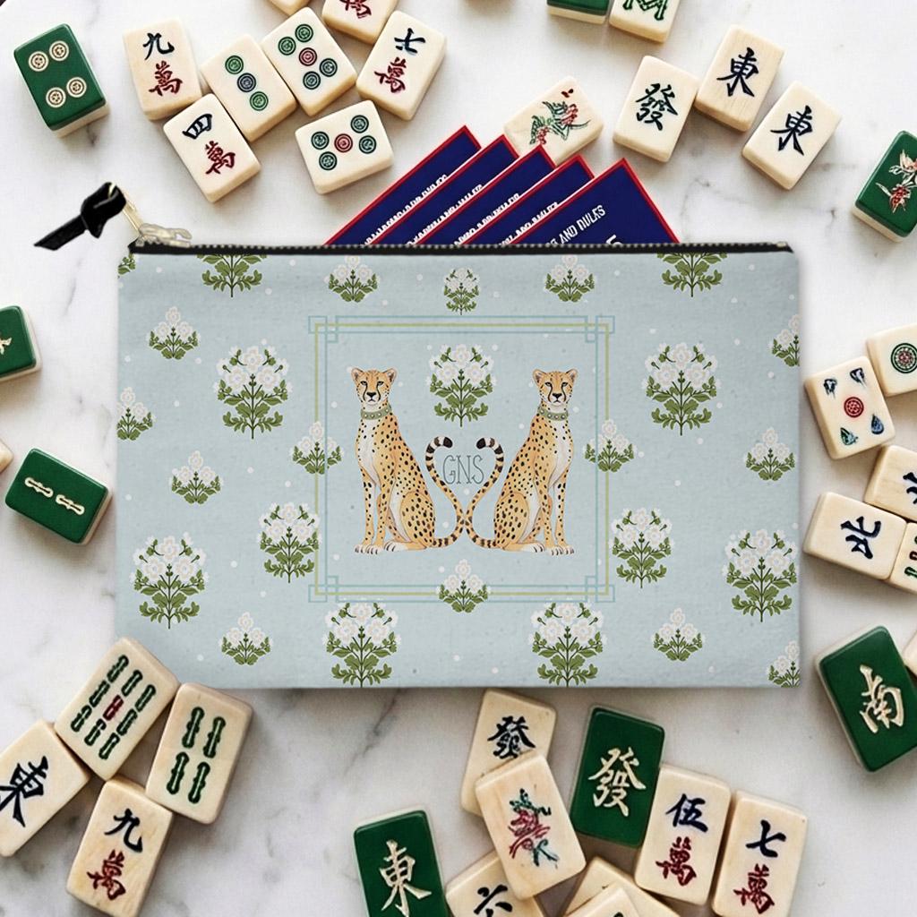 Custom Mahjong Tile Zip Bag, Card Pouch, Game Bag, Preppy, Monogram, Personalized, Letter, Initial, Grand millennial, Leopards, Cottage Core