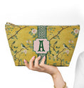 Load image into Gallery viewer, Custom Zip Mahjong Card Bag, Monogram, Personalized, Letter, Initial, Travel Pouch, Tech, Chinoiserie, Preppy, Golden Vintage Birds

