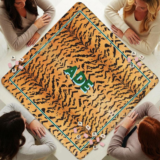 Custom Mahjong Mat, Personalized, Monogram, Letter, Initial, Modern, Preppy Tiger, Animal Print Design
