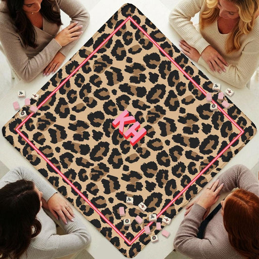 Custom Mahjong Mat, Personalized, Monogram, Letter, Initial, Modern, Preppy Leopard Cheetah, Animal Print Design