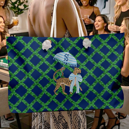 Custom Mahjong Tote Bag, Large Travel Bag, Monogram, Rope, Personalized, Letter, Initial, Preppy, Leoaprd, Cheetah, Umbrella