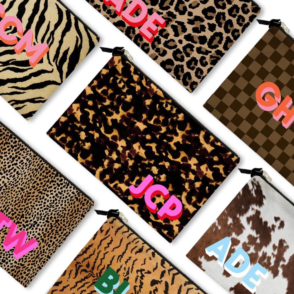 Custom Mahjong Zip Bag, Tile Pouch, Game Bag, Preppy, Large, Monogram, Personalized, Letter, Initial, Tortoise, Leopard