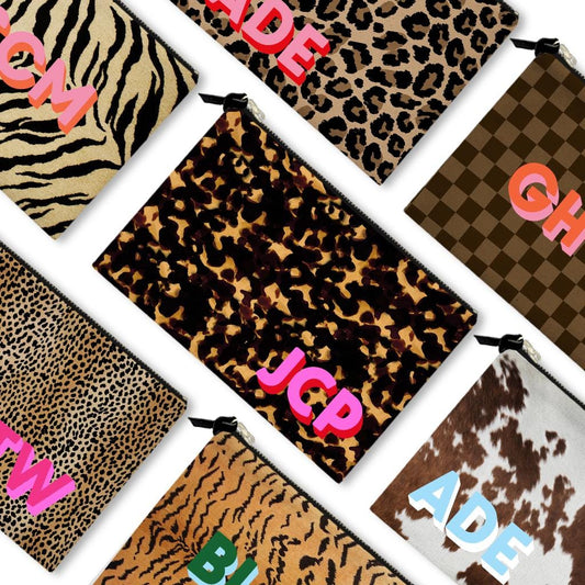 Custom Mahjong Zip Bag, Tile Pouch, Game Bag, Preppy, Large, Monogram, Personalized, Letter, Initial, Tortoise, Leopard
