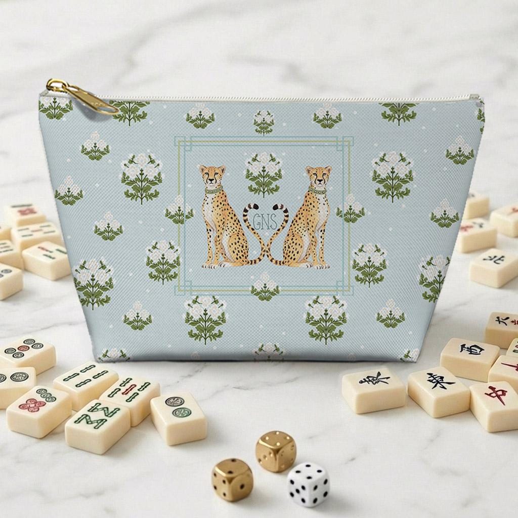 Custom Mahjong Tile Zip Bag, Card Pouch, Game Bag, Preppy, Monogram, Personalized, Letter, Initial, Grand millennial, Leopards, Cottage Core