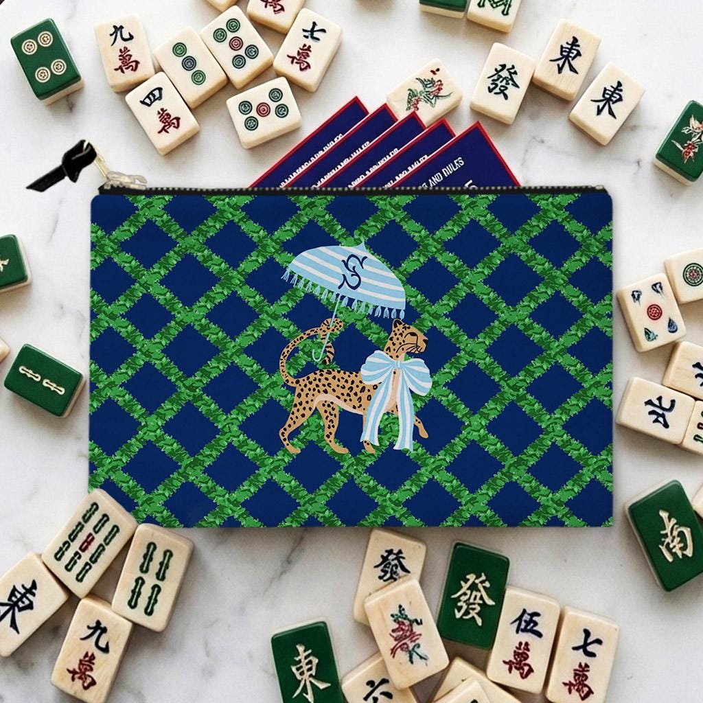 Custom Mahjong Tile Zip Bag, Card Pouch, Game Bag, Preppy, Monogram, Personalized, Letter, Initial, Grand millennial, Leopards, Cottage Core