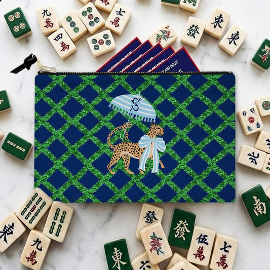 Custom Mahjong Tile Zip Bag, Card Pouch, Game Bag, Preppy, Monogram, Personalized, Letter, Initial, Grand millennial, Leopards, Cottage Core