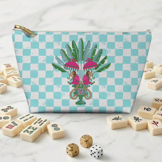 Custom Zip Mahjong Card Bag, Monogram, Personalized, Letter, Initial, Travel Pouch, Tech, Chinoiserie, Preppy, Monkey Checker, Palm