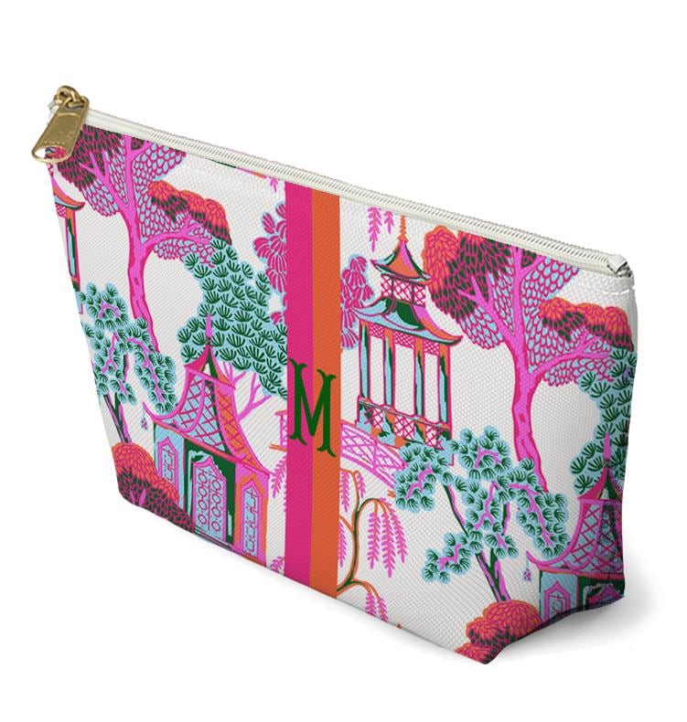 Custom Mahjong Zip Bag, Makeup Bag, Travel Pouch, Tech, Monogram, Personalized, Letter, Initial, Chinoiserie, Preppy, Pagoda, Bright Colors