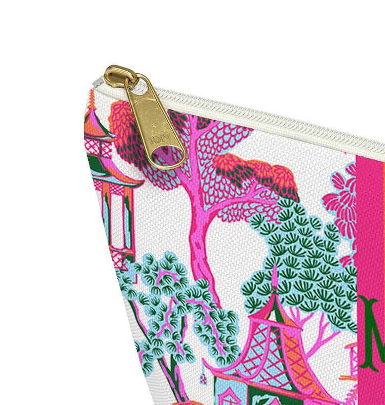 Custom Mahjong Zip Bag, Makeup Bag, Travel Pouch, Tech, Monogram, Personalized, Letter, Initial, Chinoiserie, Preppy, Pagoda, Bright Colors
