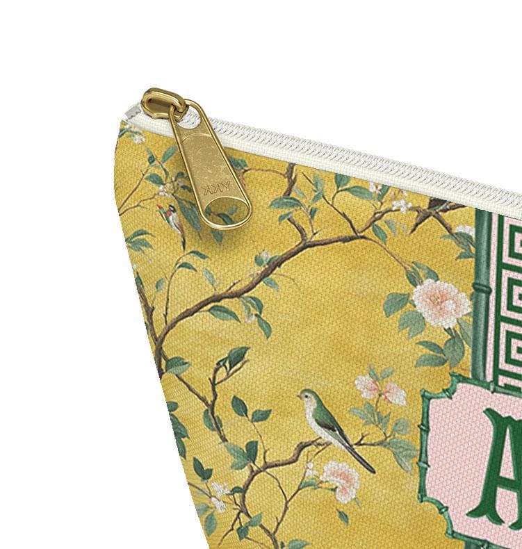 Custom Zip Mahjong Card Bag, Monogram, Personalized, Letter, Initial, Travel Pouch, Tech, Chinoiserie, Preppy, Golden Vintage Birds
