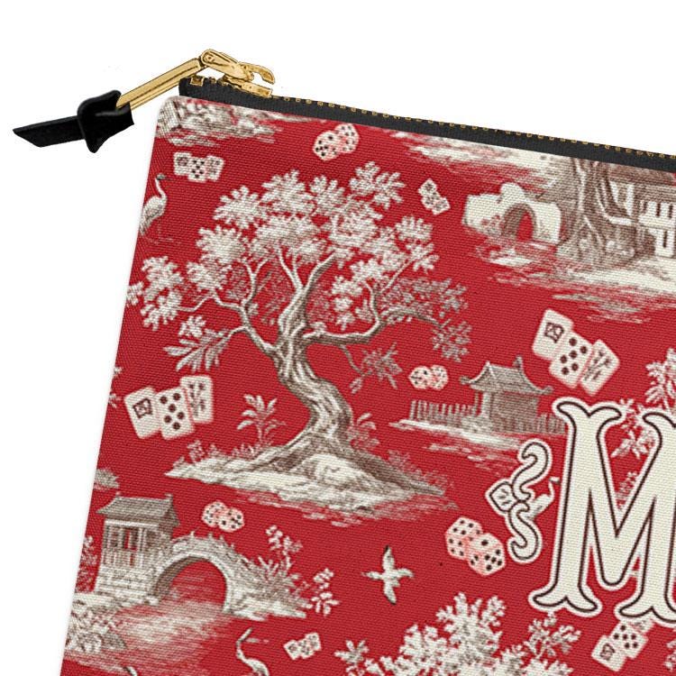 Custom Mahjong Card Zip Accessory Bag, Pouch, Game, Chinoiserie, Card Holder, Monogram, Personalized, Letter, Initial, Dice, Toile, Gift