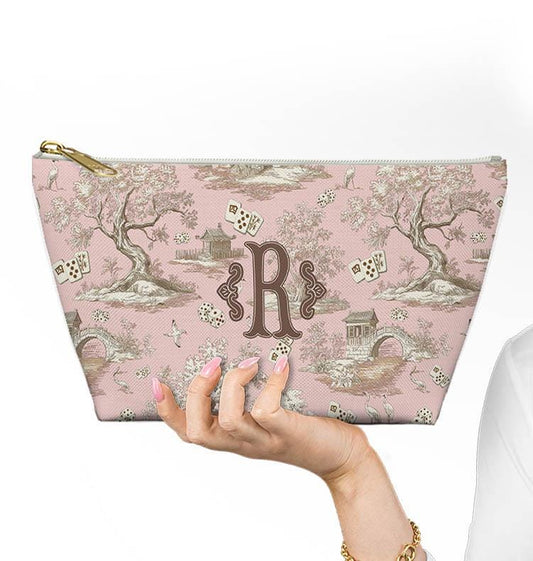 Custom Mahjong Card Zip Accessory Bag, Pouch, Game, Chinoiserie, Card Holder, Monogram, Personalized, Letter, Initial, Dice, Toile, Gift