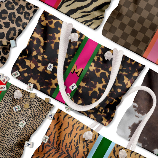 Custom Mahjong Tote Bag, Large Travel Bag, Monogram, Rope, Personalized, Letter, Initial, Totroise, Leopard Cheetah, Zebra, Tiger