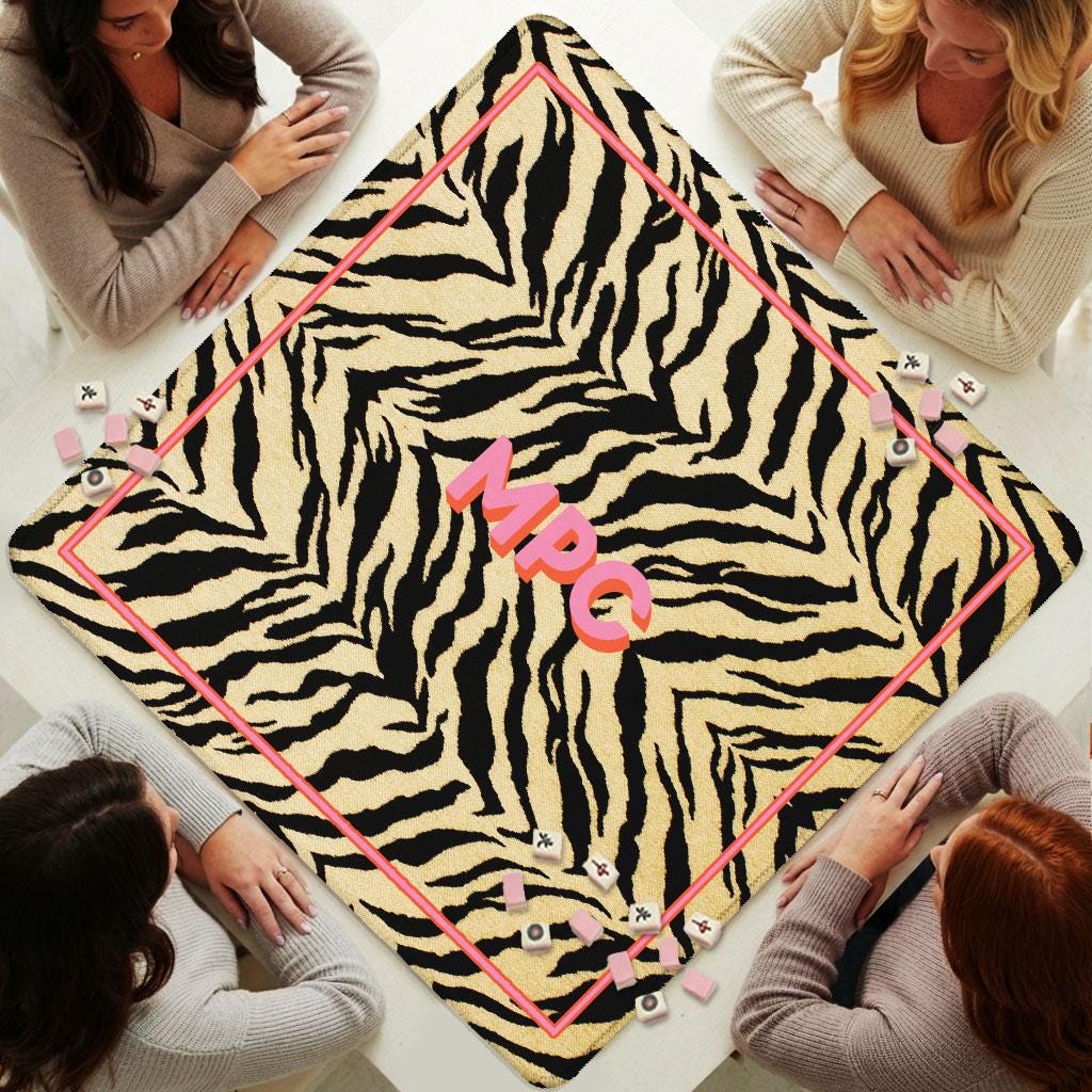 Custom Mahjong Mat, Personalized, Monogram, Letter, Initial, Modern, Preppy Zebra, Animal Print Design