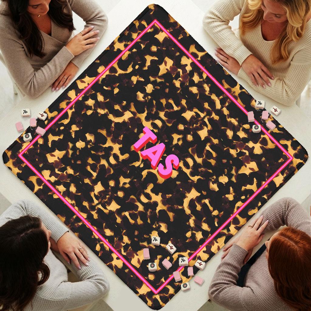 Custom Mahjong Mat, Personalized, Monogram, Letter, Initial, Modern, Preppy Tortoise, Animal Print Design