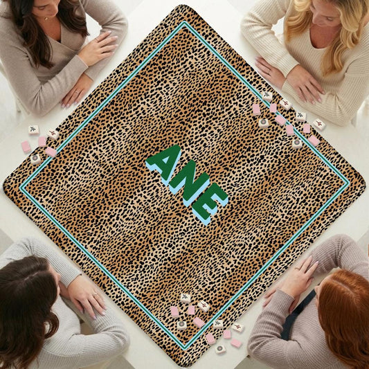 Custom Mahjong Mat, Neoprene, Personalized, Monogram, Letter, Initial, Modern, Preppy Leopard Cheetah, Animal Print Design