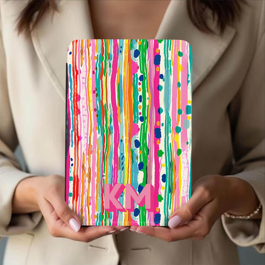 Personalized Kindle Case, 6", 6.8", 7”,Paperwhite, Colorsoft, Signature, Custom Cover, Monogram, Initial, Watercolor Paint Stripes, Pink