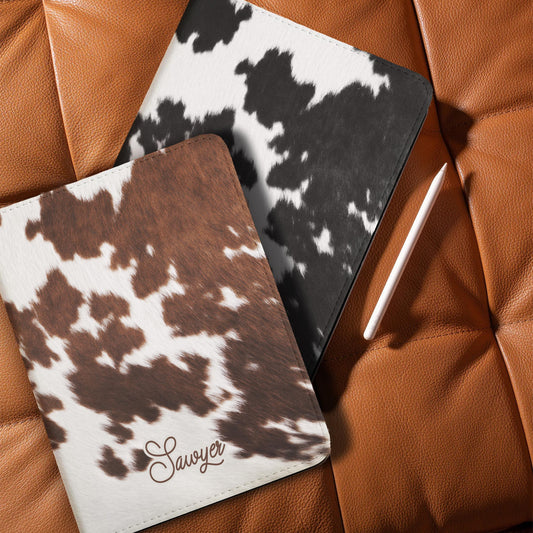 Personalized Ipad Case, Pro, Air, 11, 12.9, Custom Cover, Monogram, Folio, Stand, Name, Printed Cowhide, Brown, Black