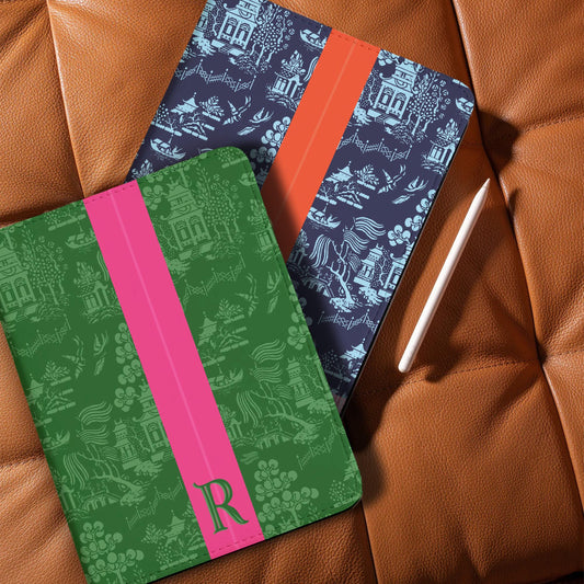 Personalized Ipad Case, Pro, Air, 11, 12.9, Custom Cover, Monogram, Folio, Stand, Name, Chinoiserie, Bright, Maximalist, Stripe
