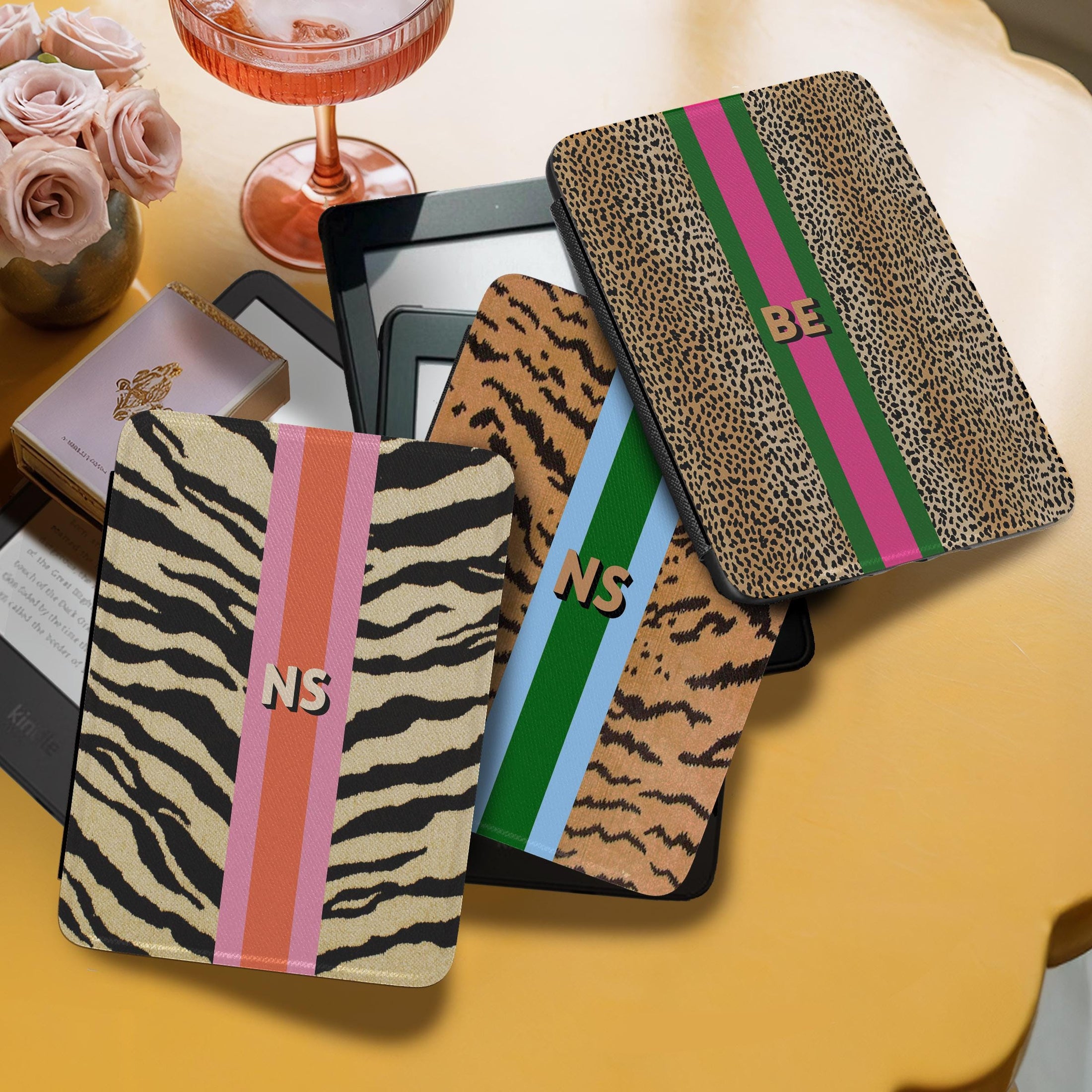 Personalized Kindle Case, 6",6.8",7",11th Gen, Paperwhite,Colorsoft, Signature,Custom Cover,Handle, Initials, Tortoise, Zebra, Tiger, Stripe