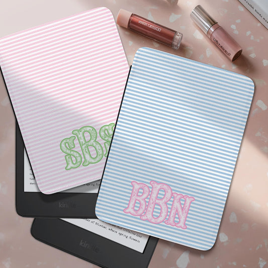 Personalized Kindle Case, 6", 6.8", 7" Paperwhite Colorsoft Signature, Custom Cover, Initials, Name, Monogram, Pastel Roses Stripes