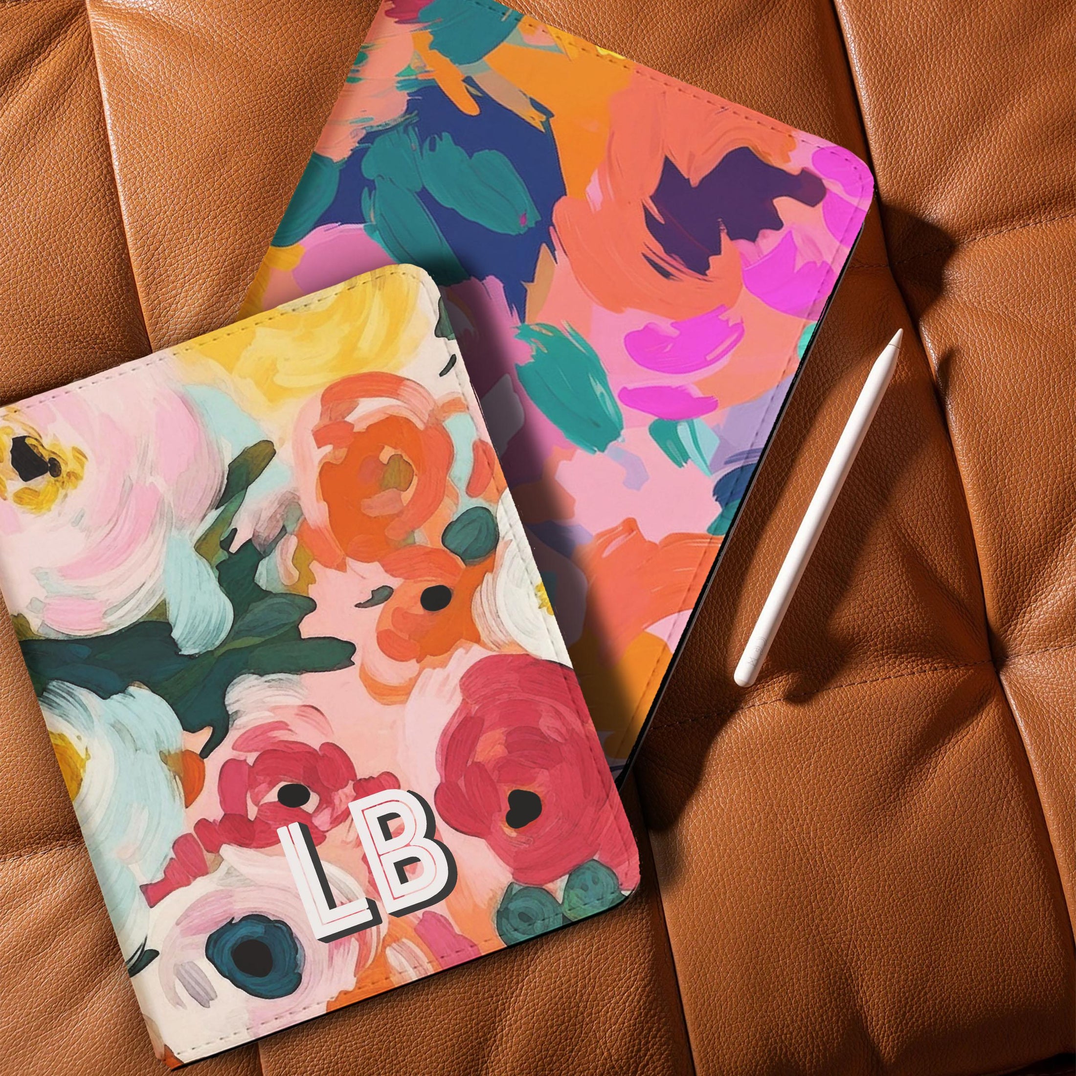 Personalized Ipad Case, Pro, Air, 11, 12.9, Custom Cover, Monogram, Folio, Stand, Initial, Preppy, Watercolor Large Flowers, Shadow Initials