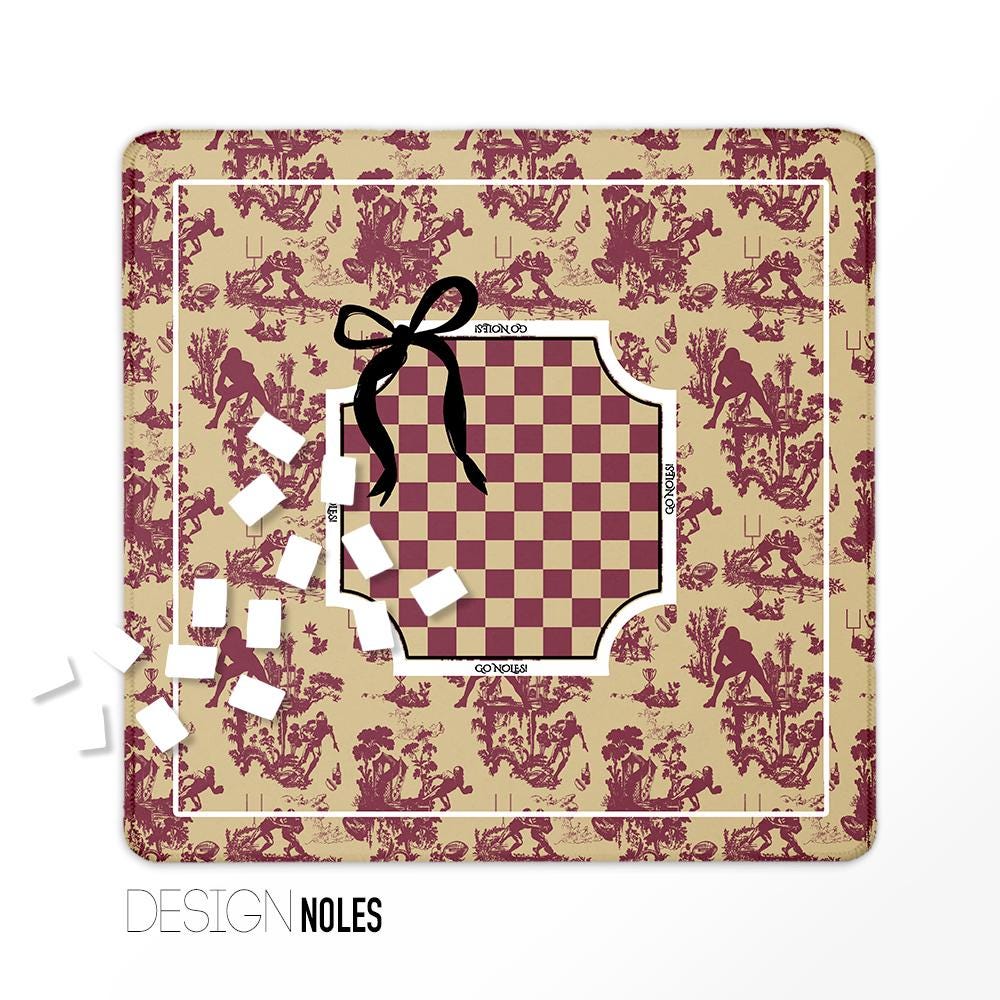 Custom Football Toile Mahjong Mat, Neoprene, Personalized, Monogrammed, Red, Blue, Purple, Green, Grey, Black, Alabama, Ohio, Georgia, Miss