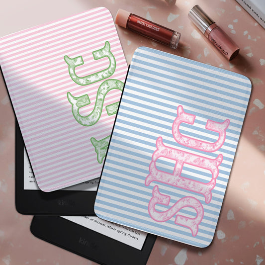 Personalized Kindle Case, 6", 6.8", 7" Paperwhite Colorsoft Signature, Custom Initials, Monogram, Pastel Grand Millennial, Floral, Stripe