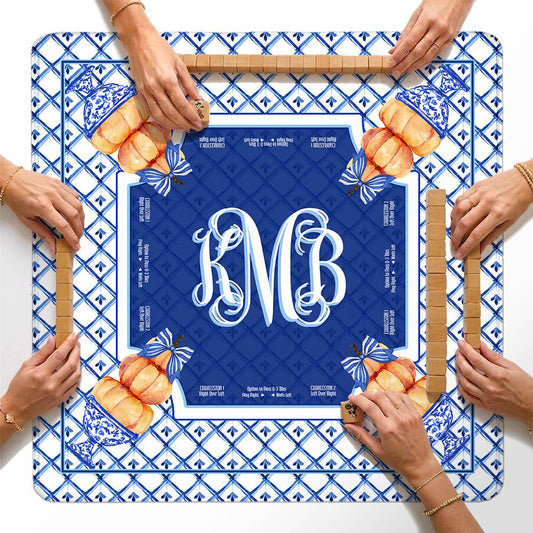Custom Mahjong Mat, Neoprene, Personalized, Monogram, Letter, Initial, Preppy, Grand Millennial, Flowers, Pumpkins, Fall, Halloween