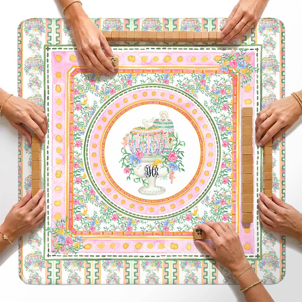 Custom Mahjong Mat, Neoprene, Personalized, Monogram, Letter, Initial, Preppy, Grand Millennial, Flowers, Pumpkins, Fall, Halloween