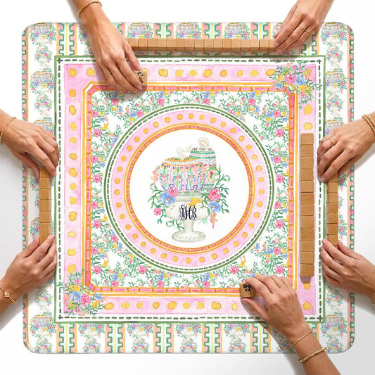 Custom Mahjong Mat, Neoprene, Personalized, Monogram, Letter, Initial, Preppy, Grand Millennial, Flowers, Pumpkins, Fall, Halloween