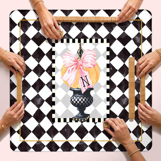 Custom Mahjong Mat, Neoprene, Personalized, Monogram, Letter, Initial, Preppy, Grand Millennial, Flowers, Pumpkins, Fall, Halloween