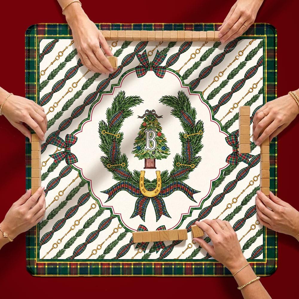 Custom Mahjong Mat, 31.5", Neoprene, Personalized, Monogrammed, Initial, Winter, Holiday, Christmas, Equestrian, Masculine, Male, Plaid