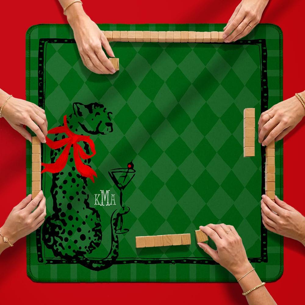 Custom Mahjong Mat, 31.5", Neoprene, Personalized, Monogrammed, Initial, Winter, Holiday, Christmas, Leopard, Cheetah, Classy, Martini