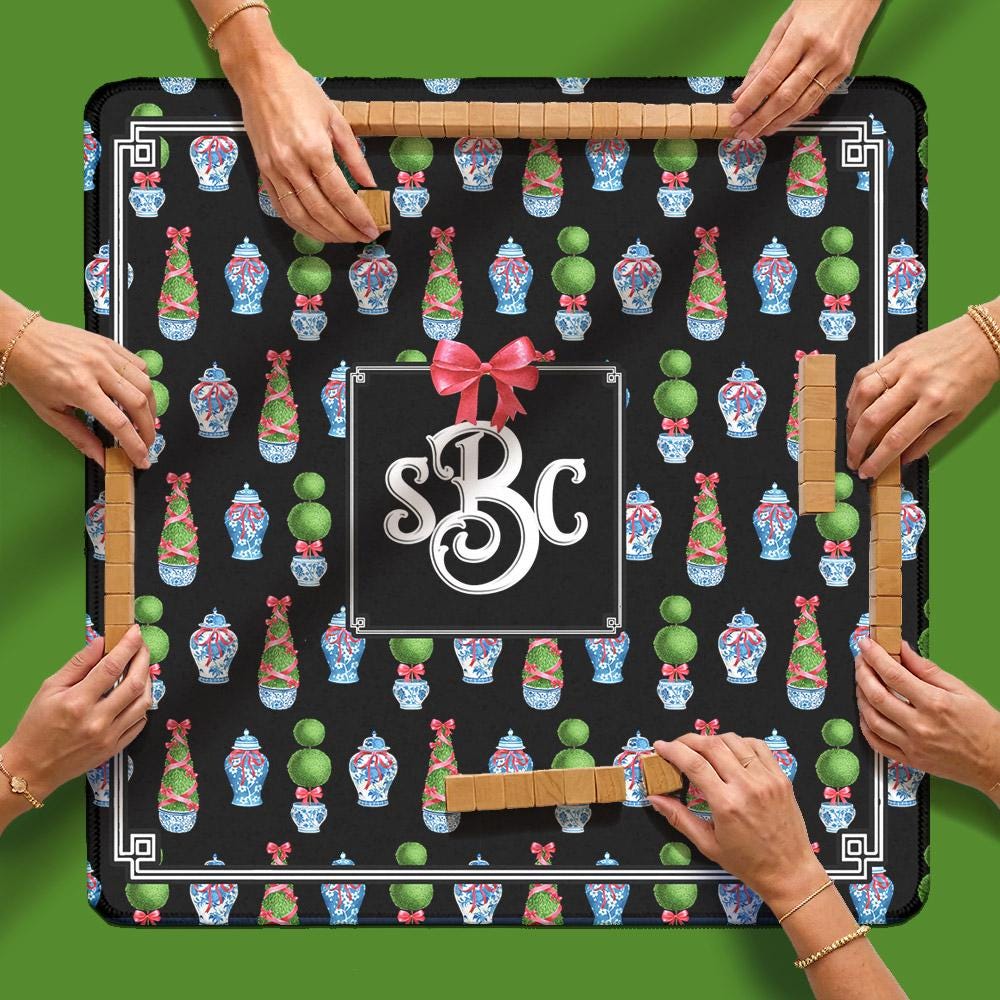 Custom Mahjong Mat, 31.5", Neoprene, Personalized, Initial, Winter, Holiday, Christmas, Preppy, Topiary, Grand Millennial, Ginger Jars