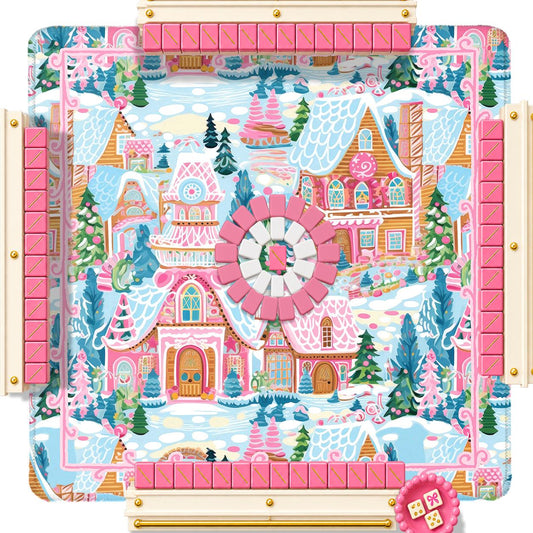 Custom Mahjong Mat, 31.5", Neoprene, Personalized, Monogrammed, Initial, Winter, Holiday, Christmas, Gingerbread House, Preppy