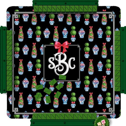 Custom Mahjong Mat, 31.5", Neoprene, Personalized, Initial, Winter, Holiday, Christmas, Preppy, Topiary, Grand Millennial, Ginger Jars