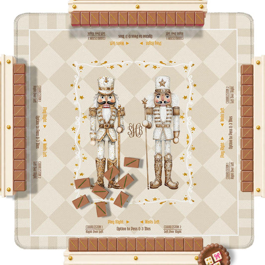 Custom Mahjong Mat, 31.5", Neoprene, Personalized, Monogrammed, Initial, Winter, Holiday, Christmas, Tan, Neutral Nutcrackers, Harlequin