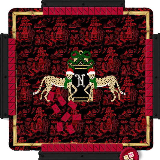 Custom Mahjong Mat, 31.5", Neoprene, Personalized, Monogrammed, Letter, Initial, Winter, Holiday, Christmas, Leopard, Chinoiserie, Pagoda