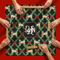Load image into Gallery viewer, Custom Mahjong Mat, 31.5", Neoprene, Personalized, Monogrammed, Letter, Initial, Winter, Holiday, Christmas, Leopards, Bows, Pattern, Merry
