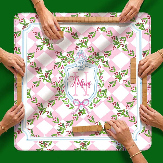 Custom Mahjong Mat, 31.5", Neoprene, Personalized, Monogrammed, Letter, Initial, Winter, Holiday, Christmas, Grand Millennial, Ginger Jar
