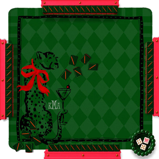 Custom Mahjong Mat, 31.5", Neoprene, Personalized, Monogrammed, Initial, Winter, Holiday, Christmas, Leopard, Cheetah, Classy, Martini