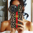 Load image into Gallery viewer, Personalized Large Initial Phone Case, Stripe Leopard
