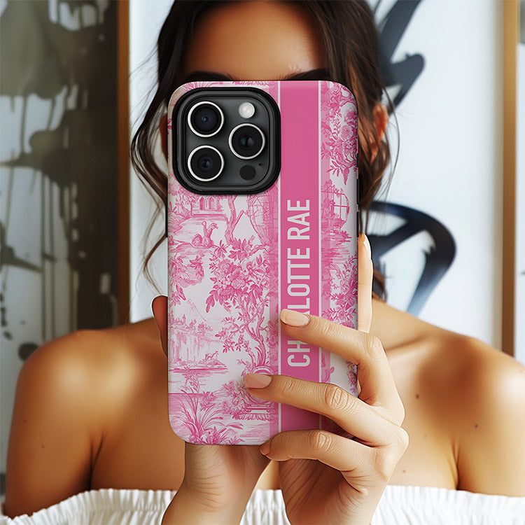 Personalized Large Initial Phone Case, Toile Pink