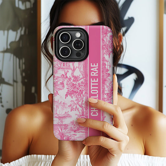 Personalized Large Initial Phone Case, Toile Pink