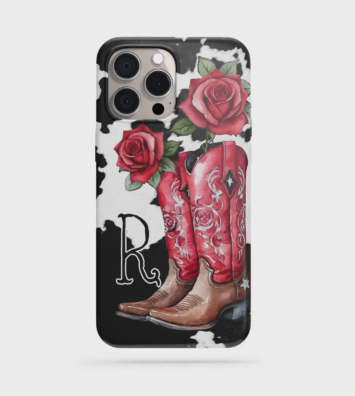 Personalized Red Rose Boot Initial Phone Case