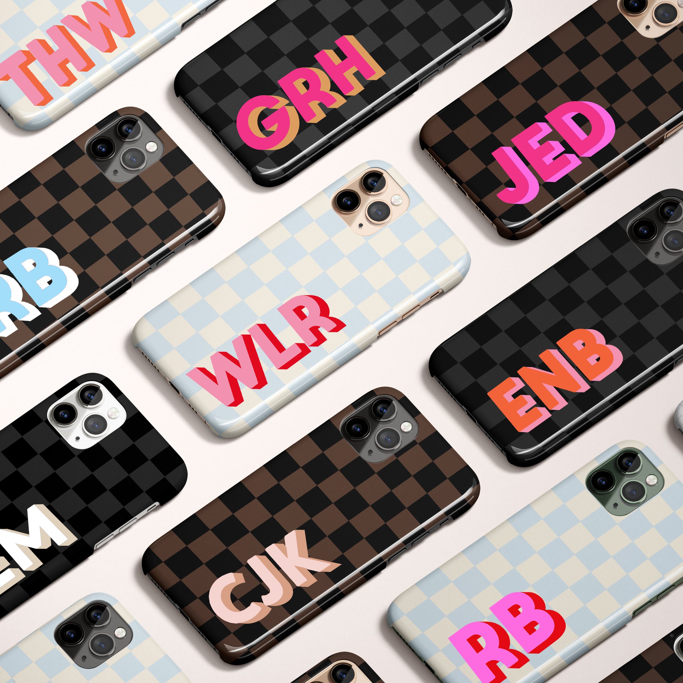 Personalized Shadow Initial Phone Case, Checkers